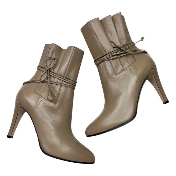 GUCCI Indya GG Pleated Accent Ankle Booties EU 39 US 9 Neutral Leather Heel Boot - Picture 5 of 12